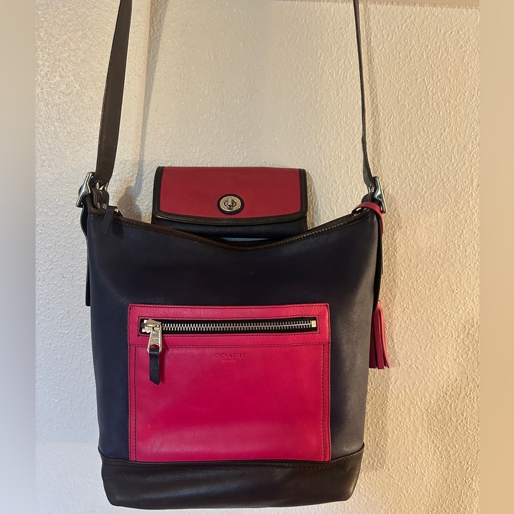 Coach Legacy Color Block Leather Duffle / Tote Bag with matching Coach Wallet
